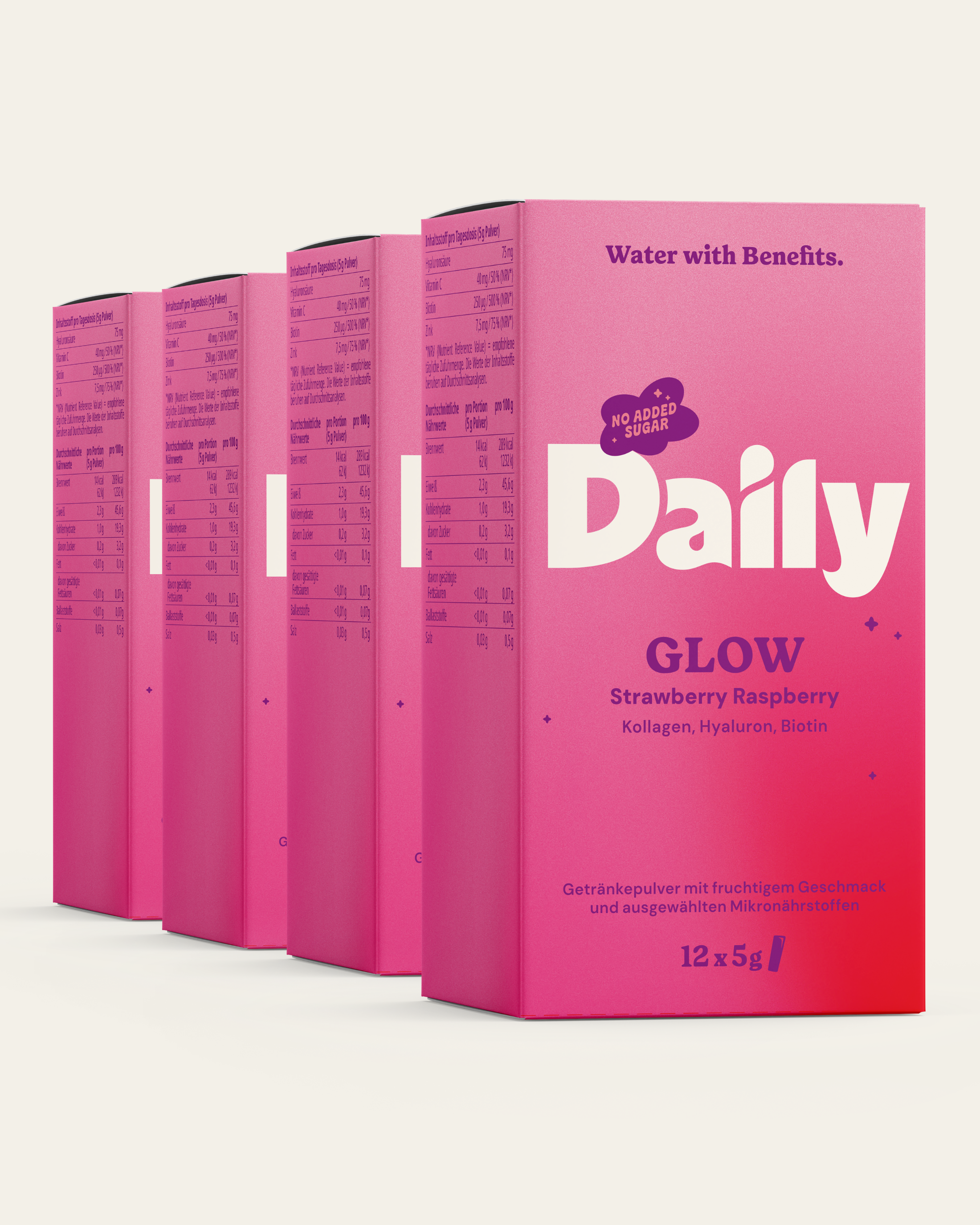 GLOW 4er Bundle – vier Daily GLOW Boxen Strawberry Raspberry mit je 12 Sticks