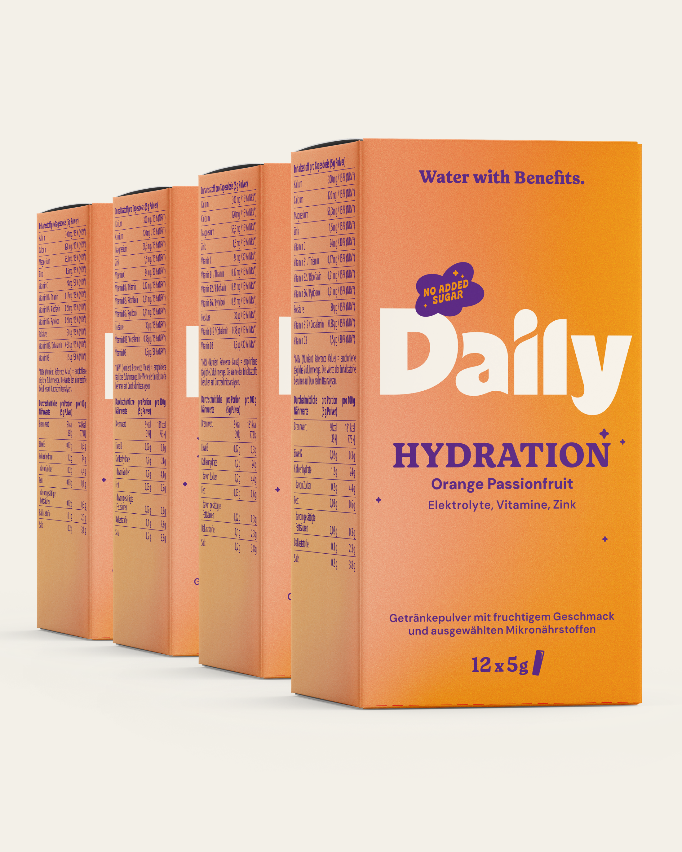 HYDRATION 4er Bundle – vier Daily HYDRATION Boxen Orange Passionfruit mit je 12 Sticks