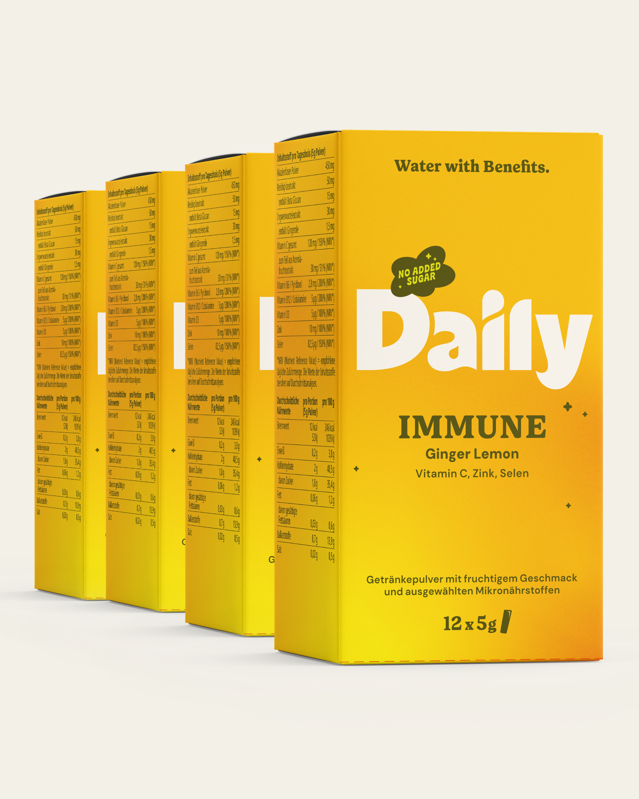 IMMUNE 4er Bundle – vier Daily IMMUNE Boxen Ginger Lemon mit je 12 Sticks