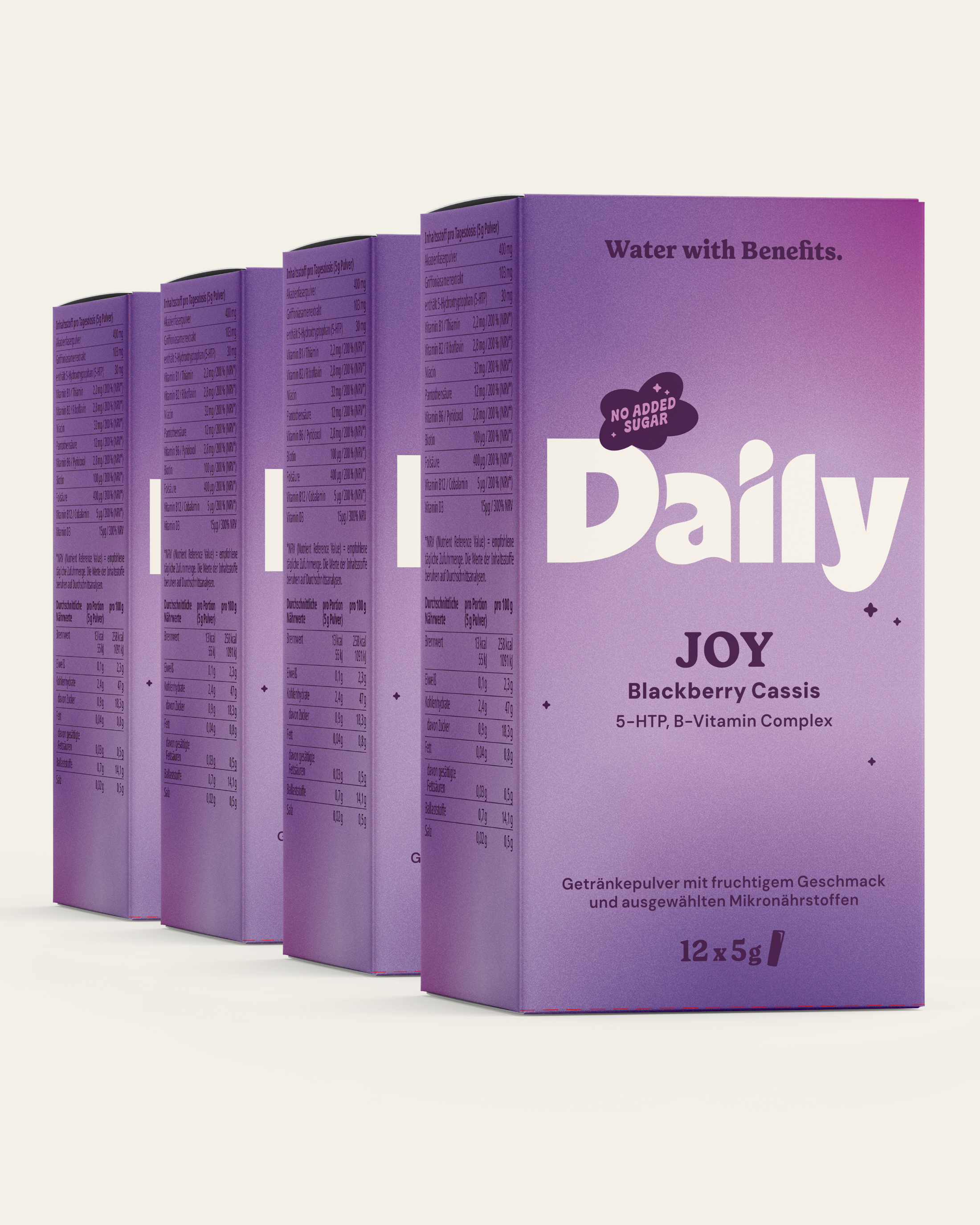 JOY 4er Bundle – vier Daily JOY Boxen Blackberry Cassis mit je 12 Sticks