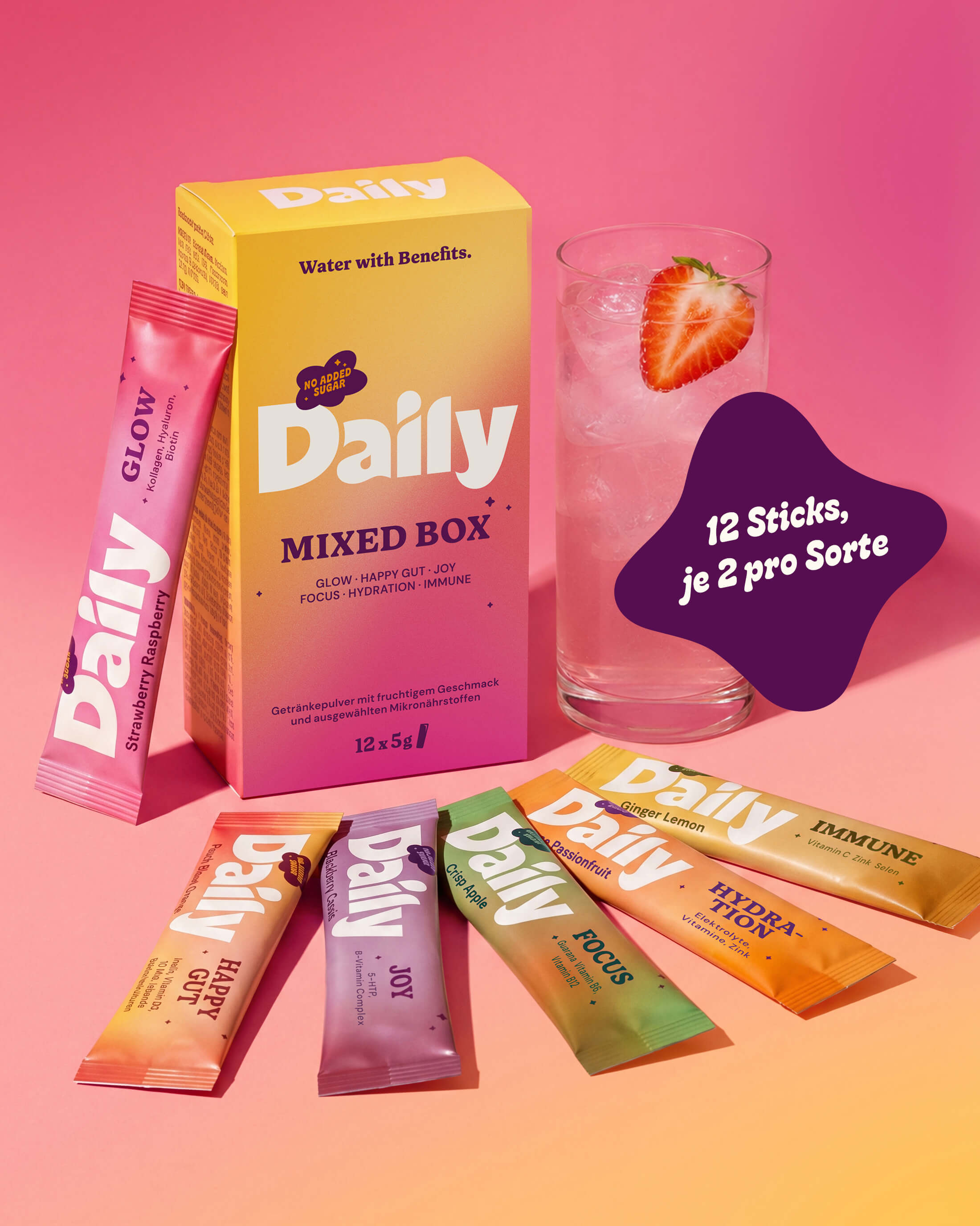 Daily Probierpaket – Hero-Aufnahme mit allen 6 Sorten