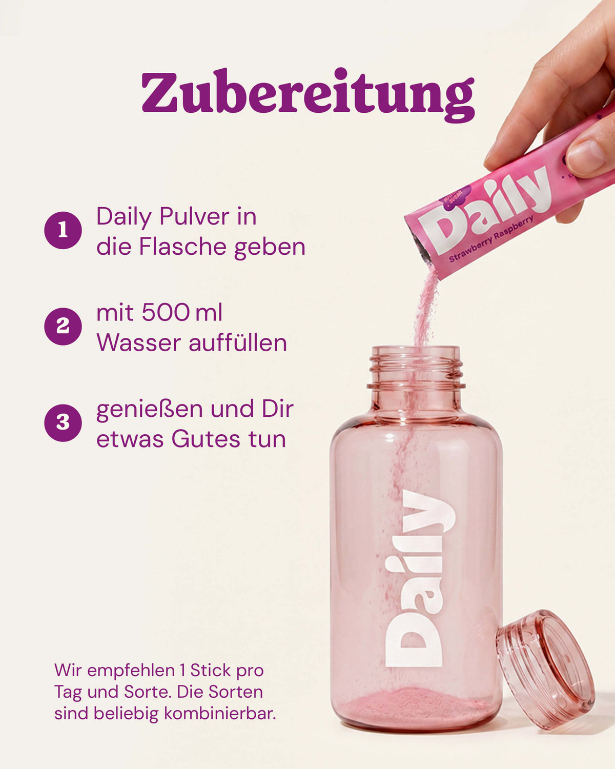 Daily GLOW Pulver wird in die Daily Bottle gegeben